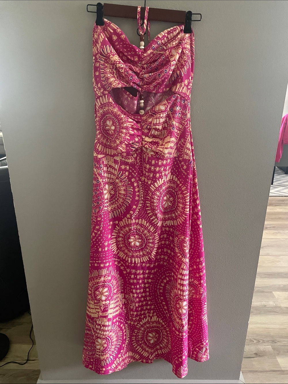 SHEIN Pink and Cream Halter Maxi Dress with Cutout Detail